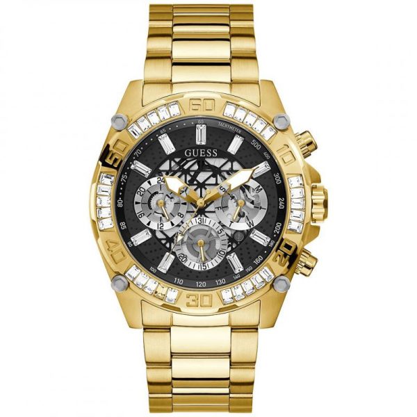 Guess Men’s Quartz Gold Stainless Steel Black Dial 46mm Watch GW0390G2