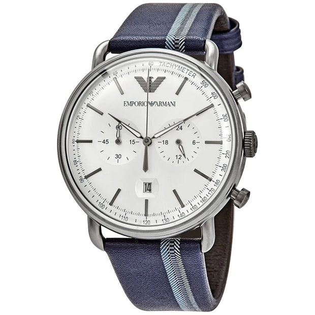 Emporio Armani Men’s Chronograph Quartz Leather Strap Silver Dial 43mm Watch AR11202