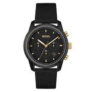 Hugo Boss Men’s Quartz Black Leather Strap Black Dial 44mm Watch 1514003
