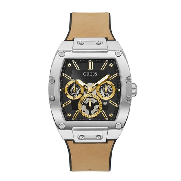 Guess Men’s Quartz Beige Silicone & Leather Strap Black Dial 43mm Watch GW0202G3