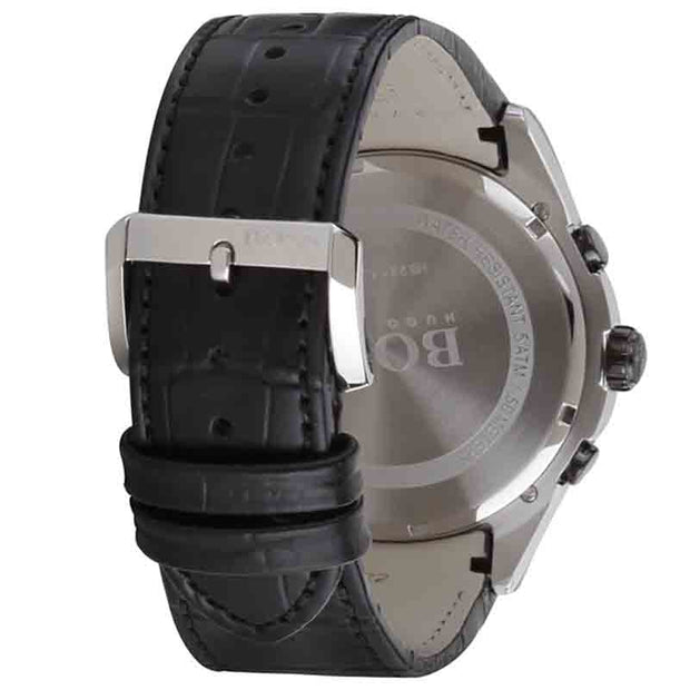Hugo Boss Men’s Quartz Lather Strap Black Dial 46mm Watch 1513367