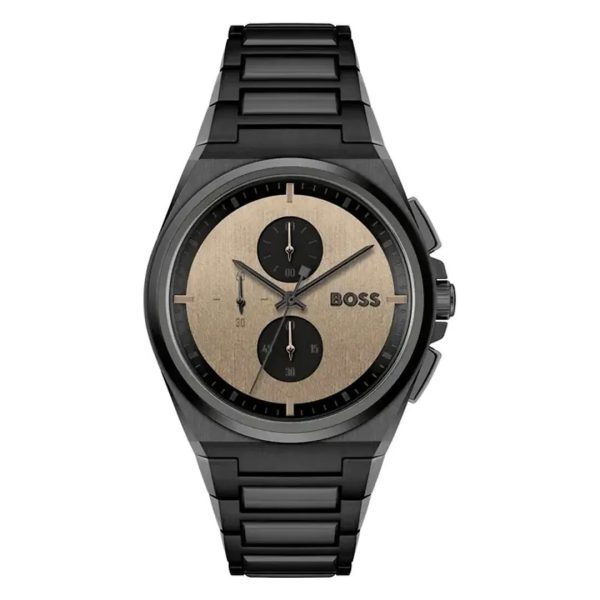 Hugo Boss Men’s Quartz Black Stainless Steel Beige Dial 44mm Watch 1514043