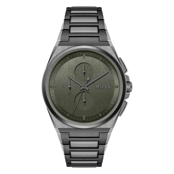 Hugo Boss Men’s Quartz Grey Stainless Steel Green Dial 44mm Watch 1514045
