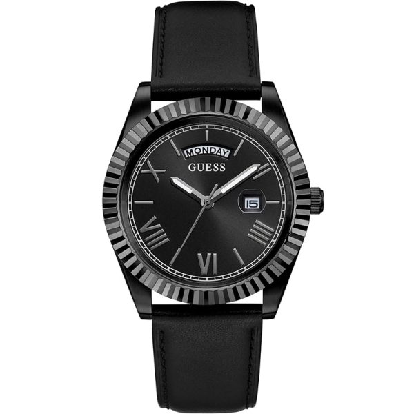Guess Men’s Quartz Black Leather Strap Black Dial 42mm Watch GW0353G1