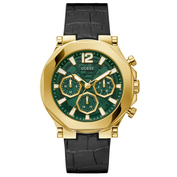 Guess Men’s Quartz Black Hybrid Strap Green Dial 46mm Watch GW0492G3