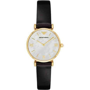 Emporio Armani Women’s Quartz Black Leather Strap Mother of Pearl Dial 32mm Watch AR1910