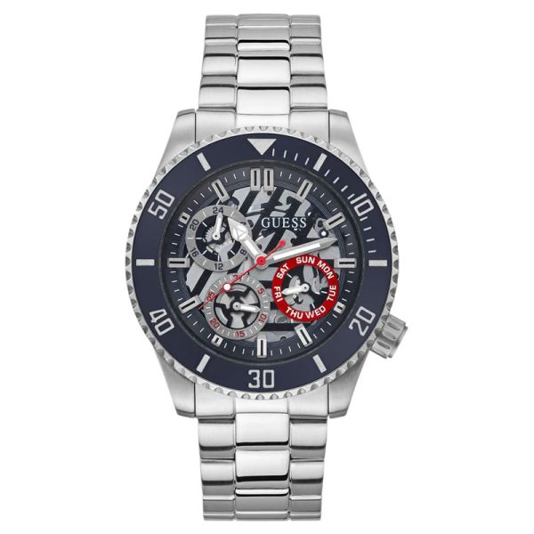 Guess Men’s Quartz Silver Stainless Steel Black Dial 45mm Watch GW0488G1