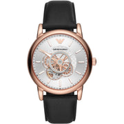 Emporio Armani Men’s Automatic Black Leather Strap Silver Dial 43mm Watch AR60013