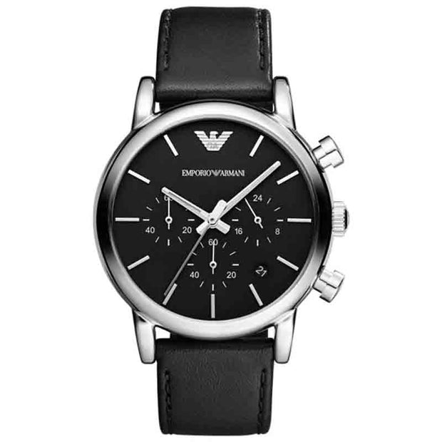 Emporio Armani Men’s Quartz Black Leather Strap Black Dial 46mm Watch AR8029