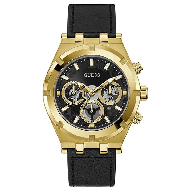 Guess Men’s Quartz Black Leather Strap Black Dial 44mm Watch GW0262G2