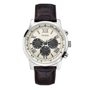 Guess Men’s Quartz Dark Brown Leather Strap Beige Dial 45mm Watch W0380G1