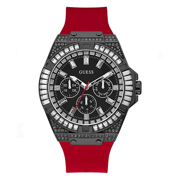 Guess Men’s Quartz Red Silicone Strap Black Dial 47mm Watch GW0208G6