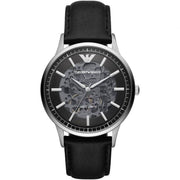 Emporio Armani Men’s Automatic Black Leather Strap Black Dial 43mm Watch AR60038