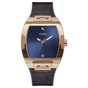 Guess Men’s Quartz Brown Silicone & Leather Strap Blue Dial 43mm Watch GW0386G2