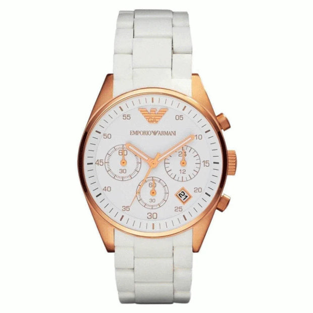 Emporio Armani Women’s Quartz White Silicone & Stainless Steel White Dial 38mm Watch AR5920