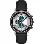 Emporio Armani Men’s Quartz Black Leather Strap Silver Dial 43mm Watch AR11473