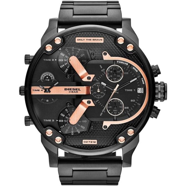 Diesel Men’s Quartz Black Stainless Steel Black Dial 57mm (Four Time Zone) Watch DZ7312