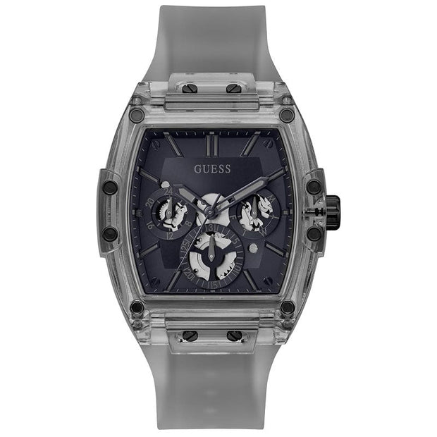 Guess Men’s Quartz Grey Silicone Strap Navy Blue Dial 43mm Watch GW0203G9