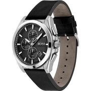 Hugo Boss Men’s Quartz Black Leather Strap Black Dial 46mm Watch 1513881