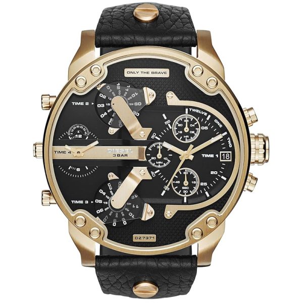 Diesel Men’s Quartz Black Leather Strap Black Dial 57mm (Four Time Zone) Watch DZ7371