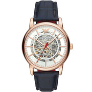 Emporio Armani Men’s Automatic Blue Leather Strap White Dial 43mm Watch AR60009