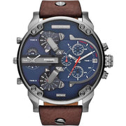 Diesel Men’s Quartz Brown Leather Strap Blue Dial 57mm Watch (Four Time Zone) DZ7314