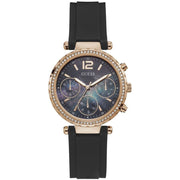 Guess Women’s Quartz Black Silicone Strap Black Mother Of Pearl Dial 37mm Watch GW0113L2