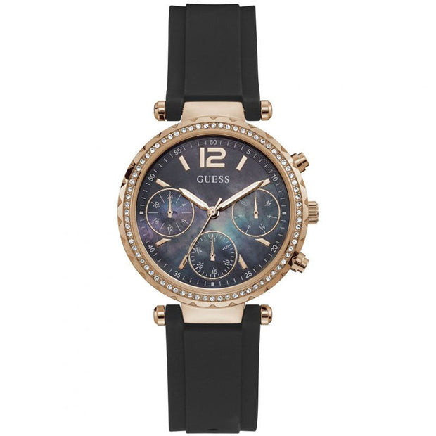Guess Women’s Quartz Black Silicone Strap Black Mother Of Pearl Dial 37mm Watch GW0113L2