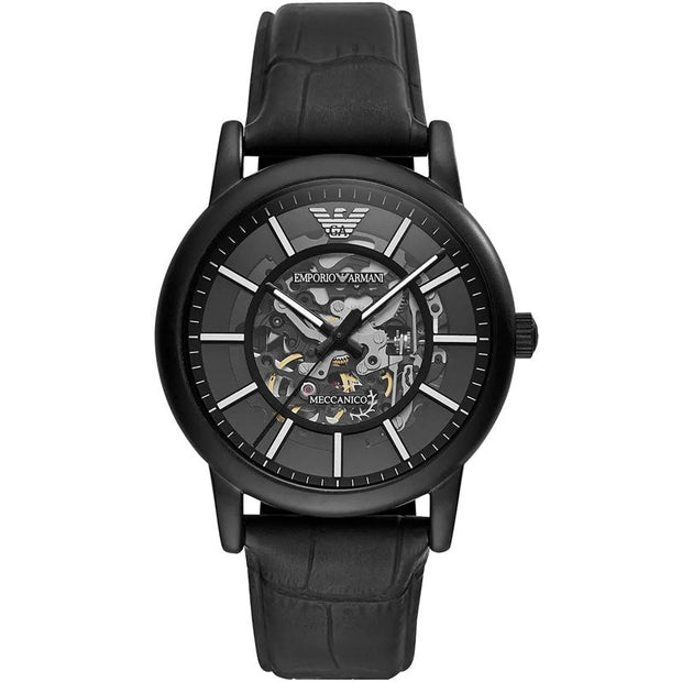 Emporio Armani Men’s Automatic Black Leather Strap Black Dial 43mm Watch AR60008