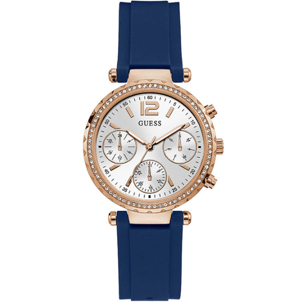 Guess Women’s Quartz Blue Silicone Strap Silver Dial 37mm Watch GW0113L3