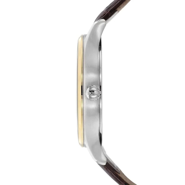 Hugo Boss Men’s Quartz Brown Leather Strap White Dial 43mm Watch 1513486