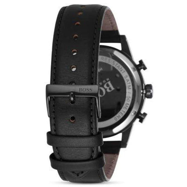 Hugo Boss Men’s Quartz Lather Strap Black Dial 44mm Watch 1513497