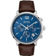 Hugo Boss Men’s Quartz Brown Leather Strap Blue Dial 42mm Watch 1513606