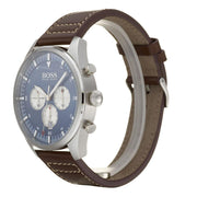 Hugo Boss Men’s Chronograph Leather Strap Blue Dial 44mm Watch 1513709