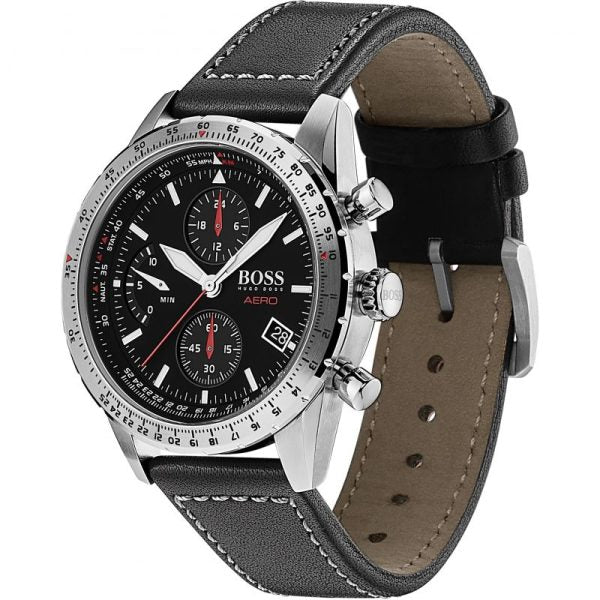 Hugo Boss Men’s Quartz Black Leather Strap Black Dial 44mm Watch 1513770