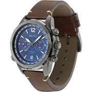 Hugo Boss Men’s Quartz Brown Leather Strap Blue Dial 45mm Watch 1513773