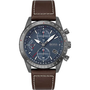 Hugo Boss Men’s Quartz Brown Leather Strap Blue Dial 44mm Watch 1513852