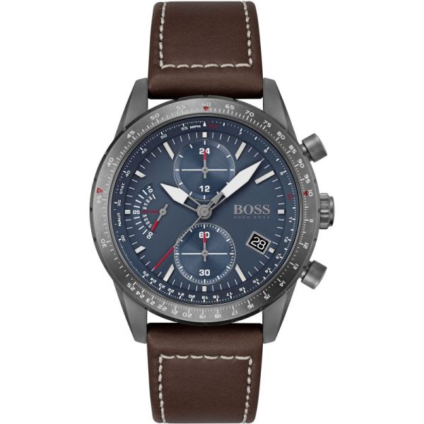 Hugo Boss Men’s Quartz Brown Leather Strap Blue Dial 44mm Watch 1513852
