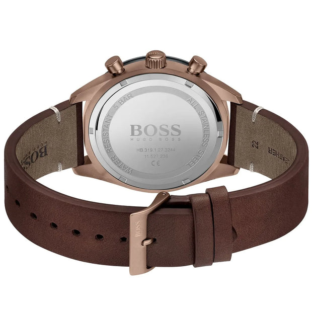 Hugo Boss Men’s Chronograph Quartz Brown Leather Strap Grey Dial 44mm Watch 1513861