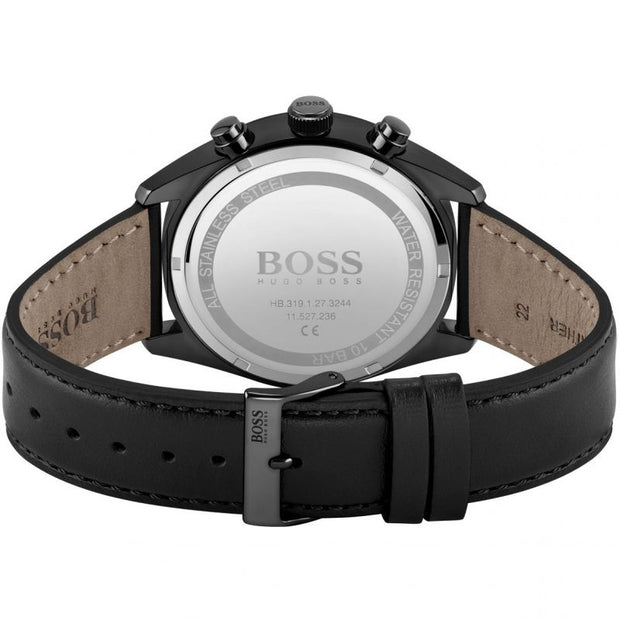 Hugo Boss Men’s Quartz Black Leather Strap Black Dial 44mm Watch 1513880