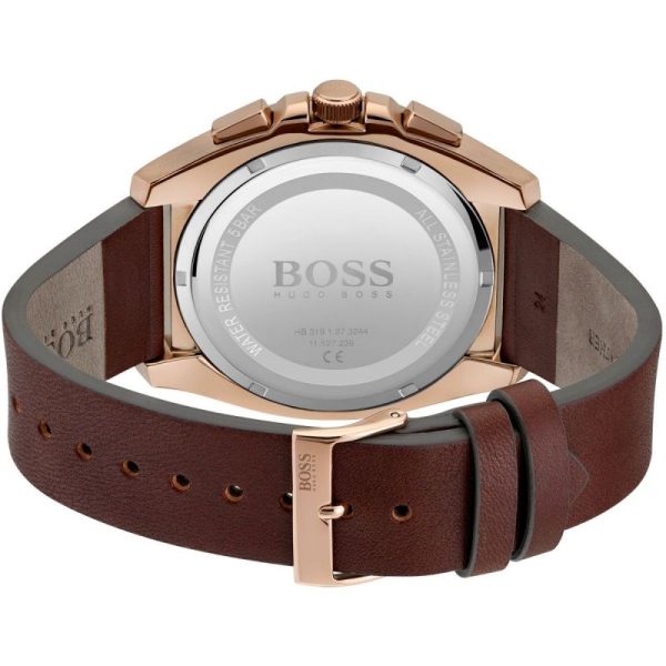 Hugo Boss Men’s Quartz Brown Leather Strap Grey Dial 46mm Watch 1513882