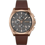 Hugo Boss Men’s Quartz Brown Leather Strap Grey Dial 46mm Watch 1513882