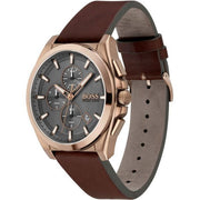 Hugo Boss Men’s Quartz Brown Leather Strap Grey Dial 46mm Watch 1513882