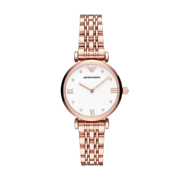 Emporio Armani Women’s Rose Gold Stainless Steel White Dial 32mm Watch AR11267