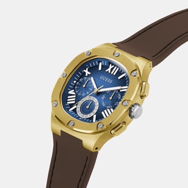 Guess Men’s Quartz Brown Silicone Strap Blue Dial 42mm Watch GW0571G5