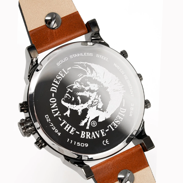 Diesel Men’s Quartz Brown Leather Strap Silver Dial 57mm (Four Time zone) Watch DZ7394