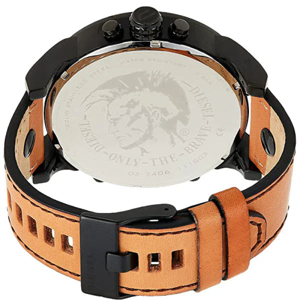 Diesel Men’s Quartz Brown Leather Strap Grey Dial 57mm (Four Time zone) Watch DZ7406
