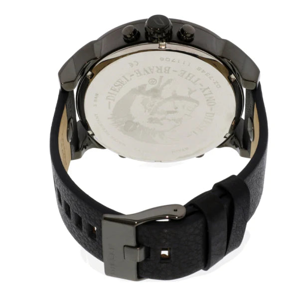 Diesel Men’s Quartz Black Leather Strap Black Dial 57mm (Four Time zone) Watch DZ7348