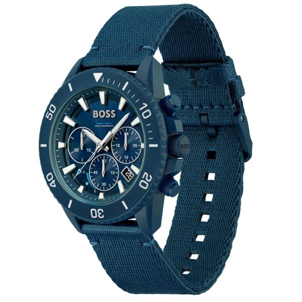 Hugo Boss Men’s Quartz Blue Nylon Strap Blue Dial 45mm Watch 1513919
