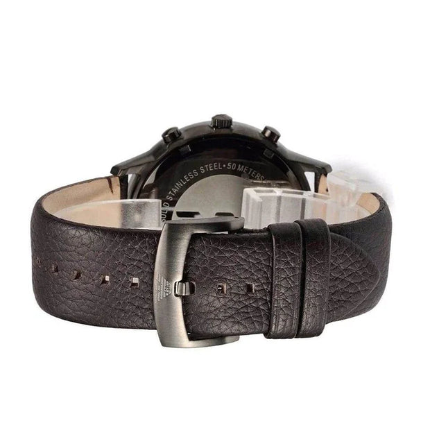 Emporio Armani Men’s Quartz Brown Leather Strap Black Dial 46mm Watch AR2462
